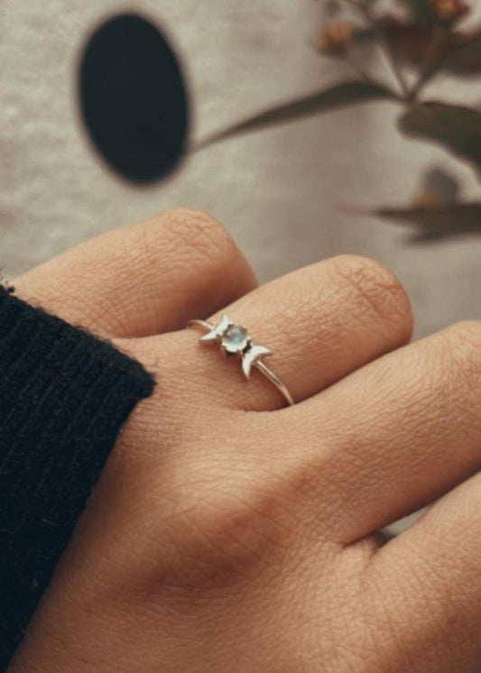 925 Sterling silver Moonstone Ring with Phases of the Moon Design