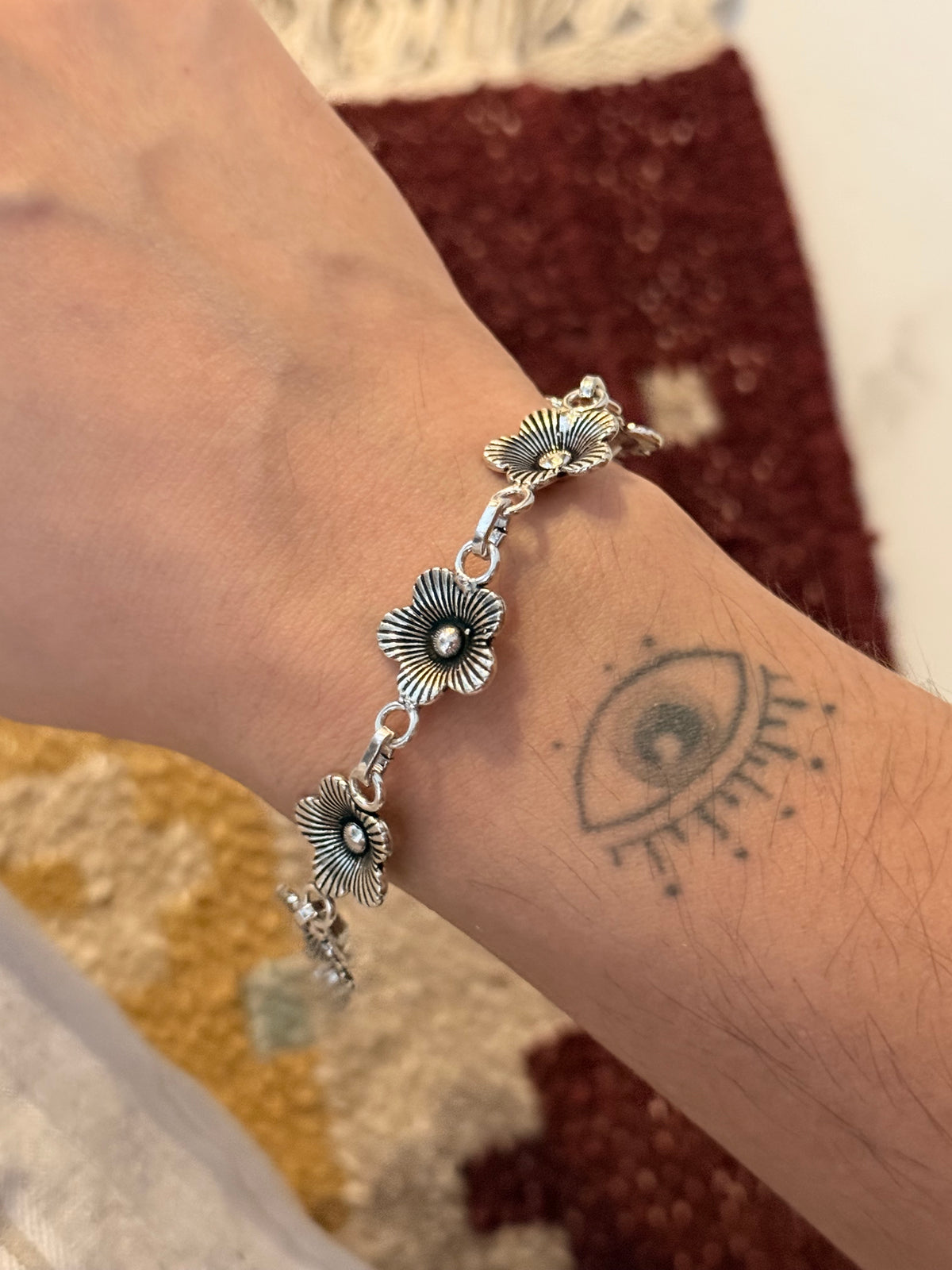 925 Sterling Silver Big Flower Bracelet