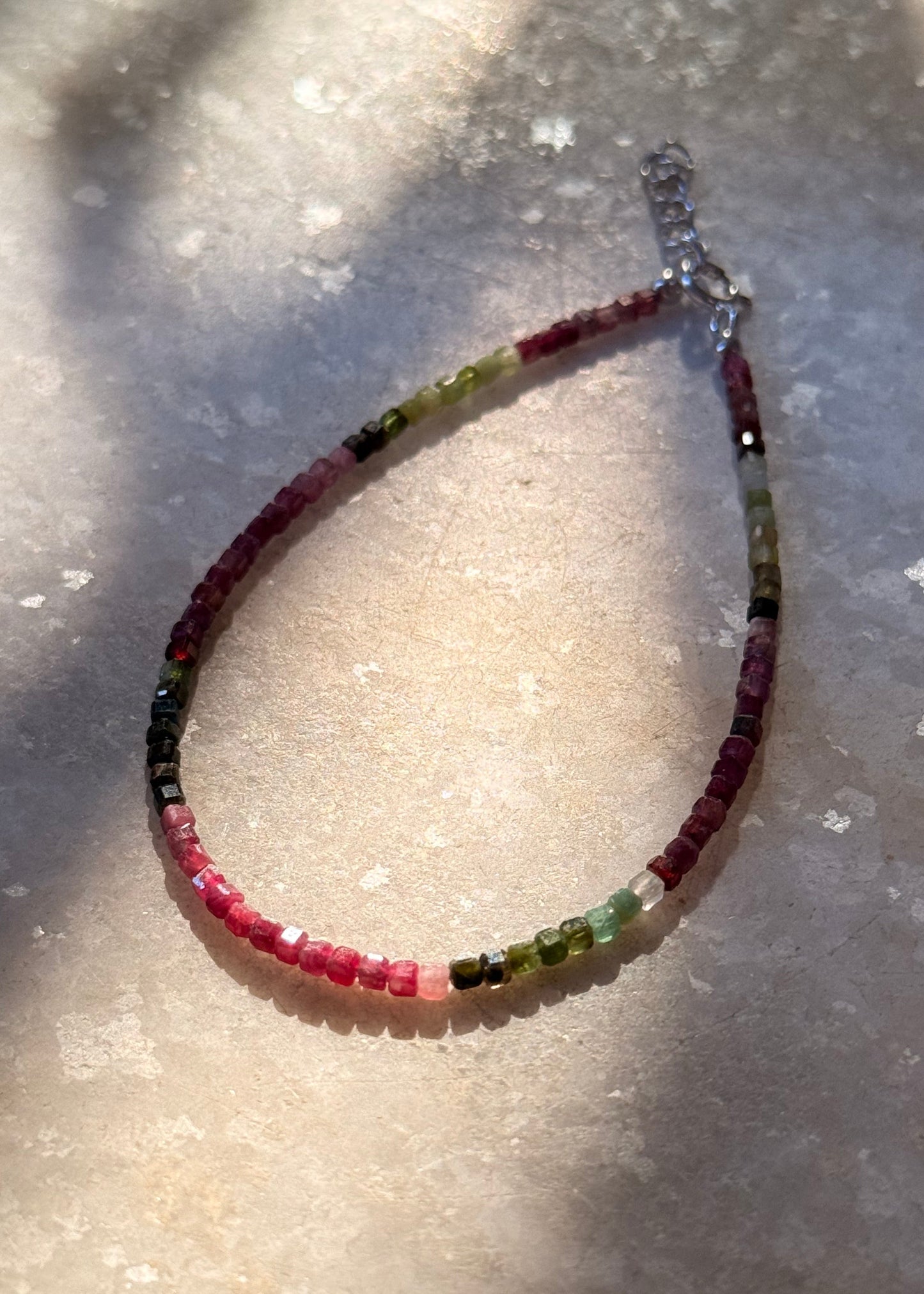 925 Sterling Silver Multi Tourmaline Faceted Box Boho Anklet