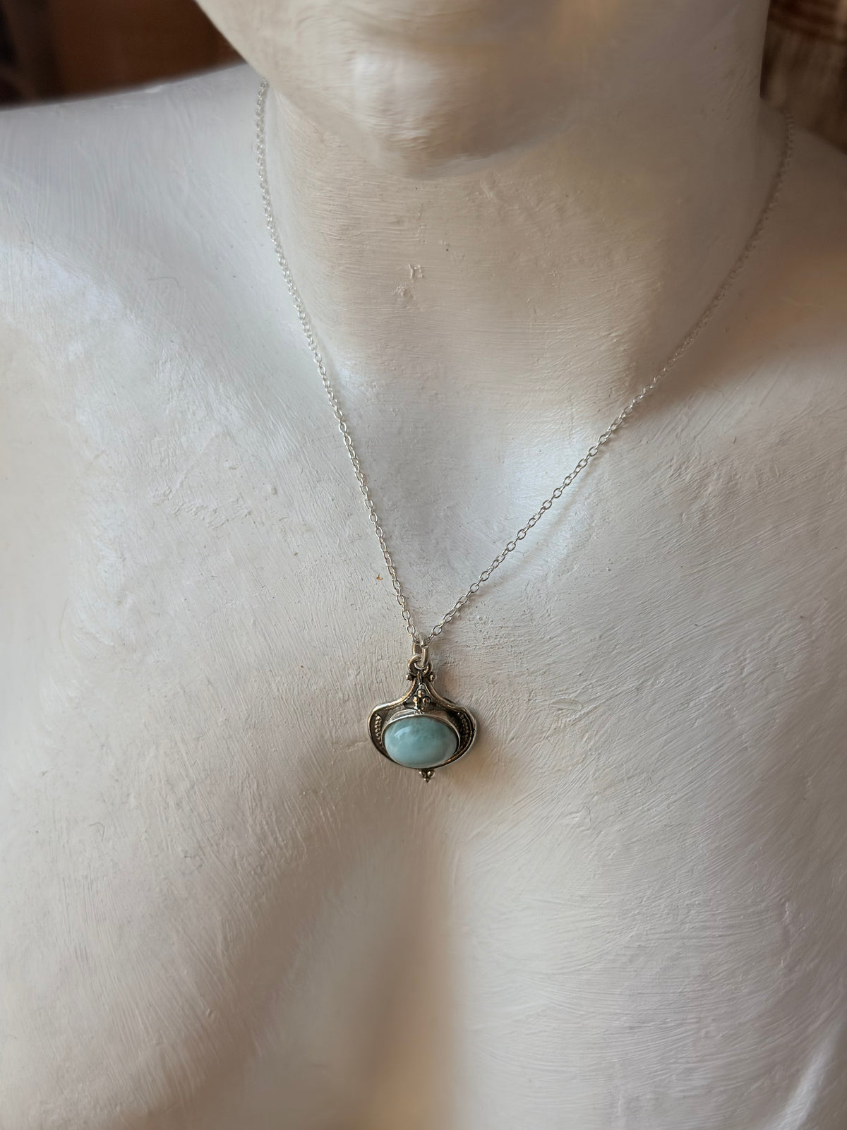 925 Sterling Silver Larimar Boho Necklace