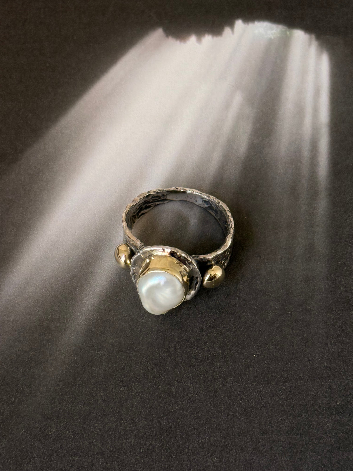 925 Sterling Silver Baroque Pearl Rustic Fusion Handcrafted Ring