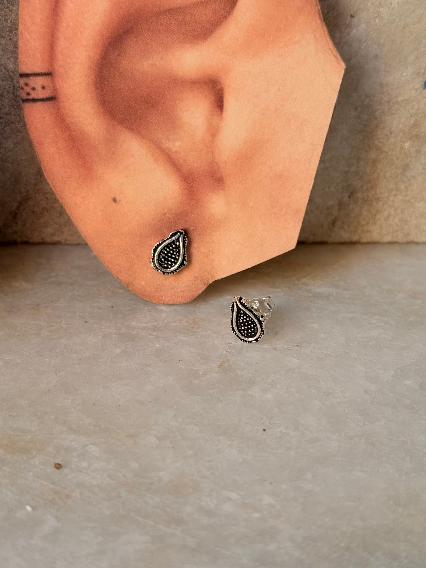 925 Sterling Silver Antique Plain Oxidised Boho Studs Earrings