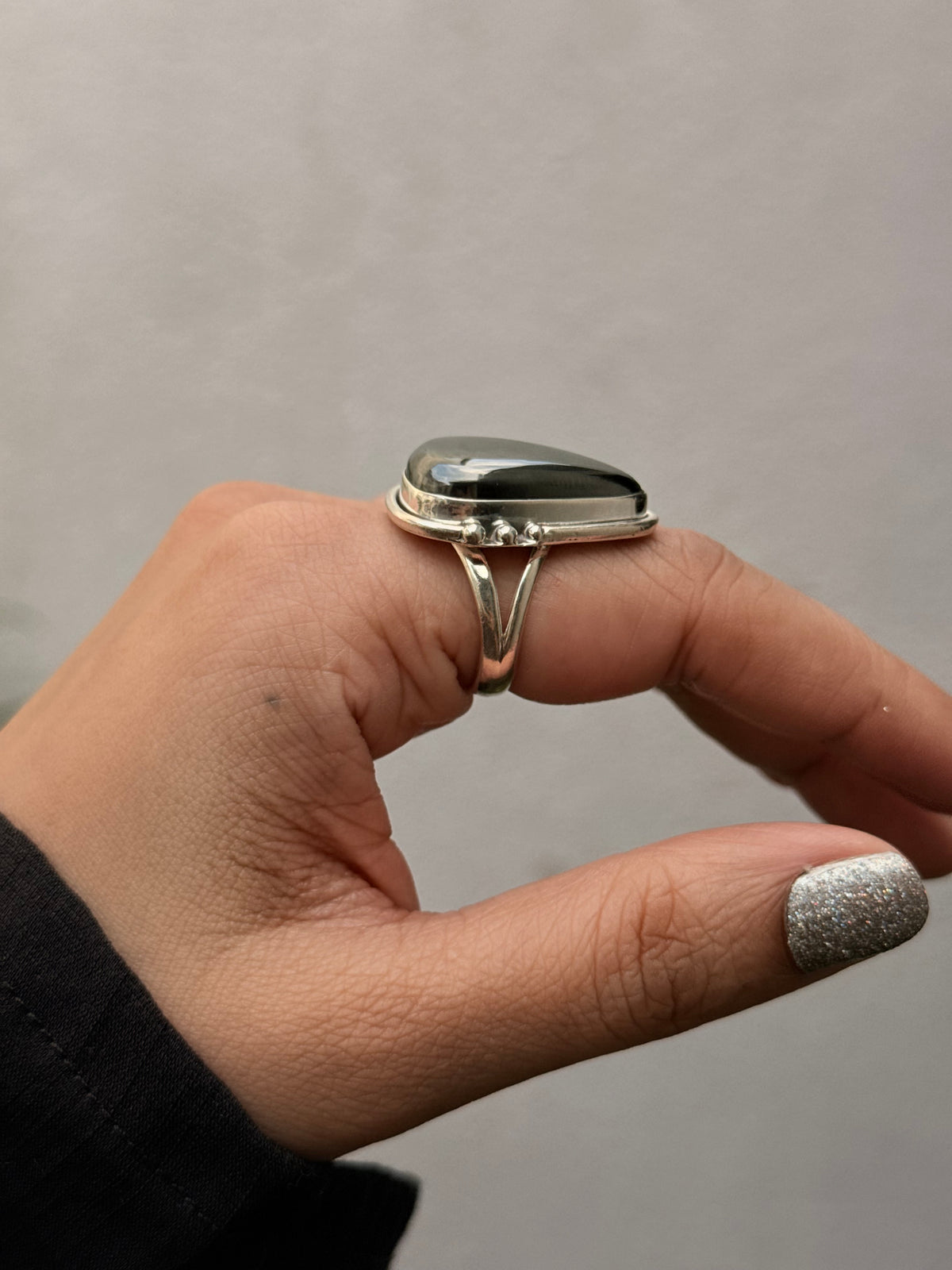 925 Sterling Silver Hematite Pear Statement Ring