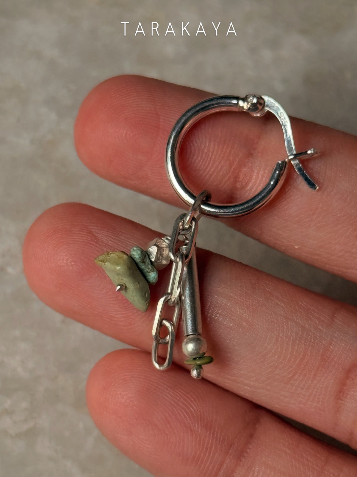 925 Sterling Silver Turquoise, Hill Tribe, Paper Clip Hoops Earrings