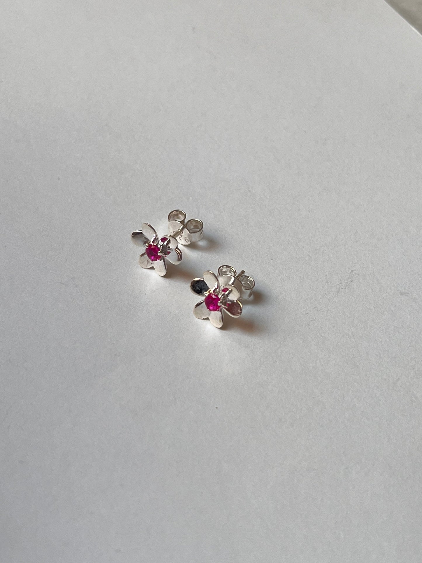 Ruby Lab Grown Flower 925 Sterling Silver Studs