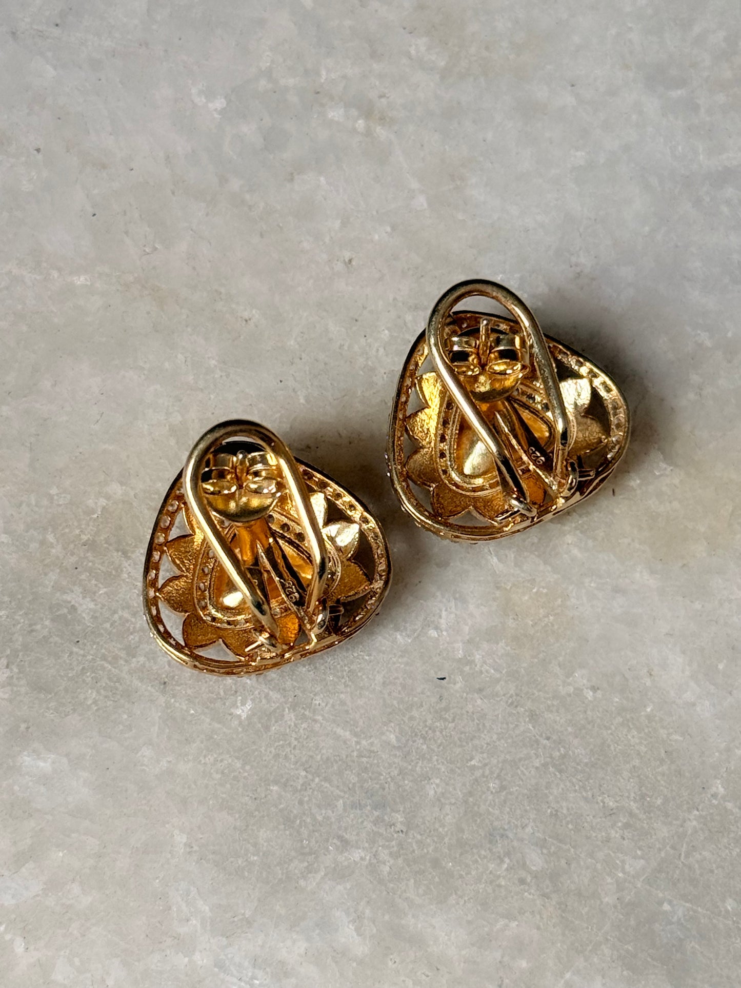 925 Sterling Silver Gold Plated Antique Moissanite Polki Green Kundan Triangle Studs Earrings