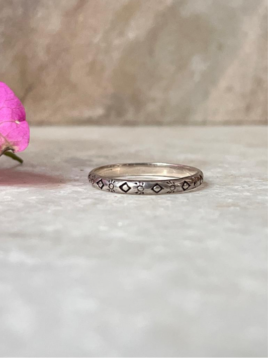 Tribal Engraved Stackable Band 925 Sterling Silver Ring