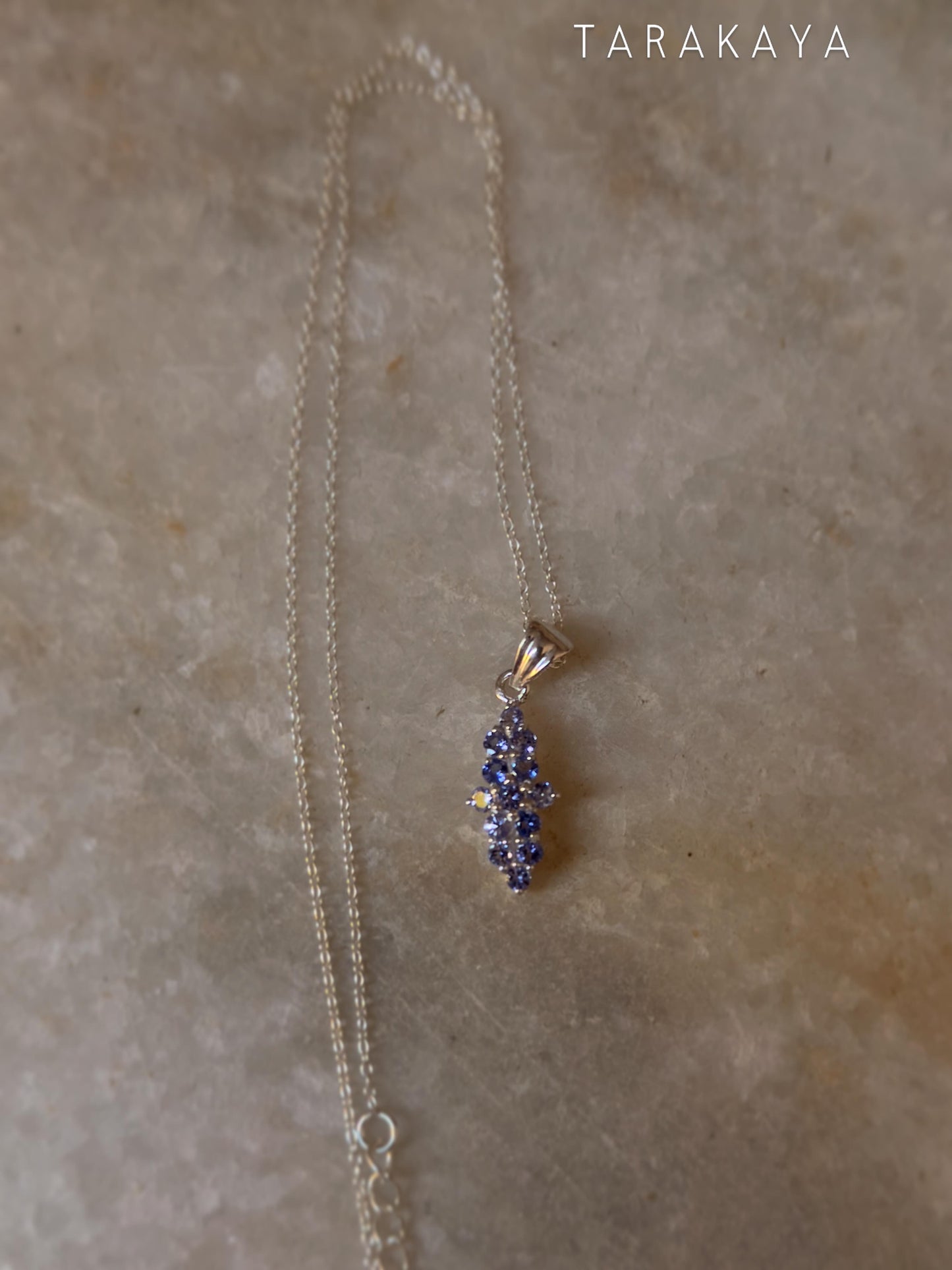 925 Sterling Silver Tanzanite long Flower Statement Pendant