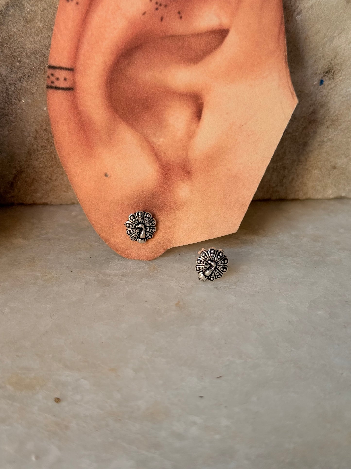 925 Sterling Silver Antique Plain Oxidised Boho Studs Earrings
