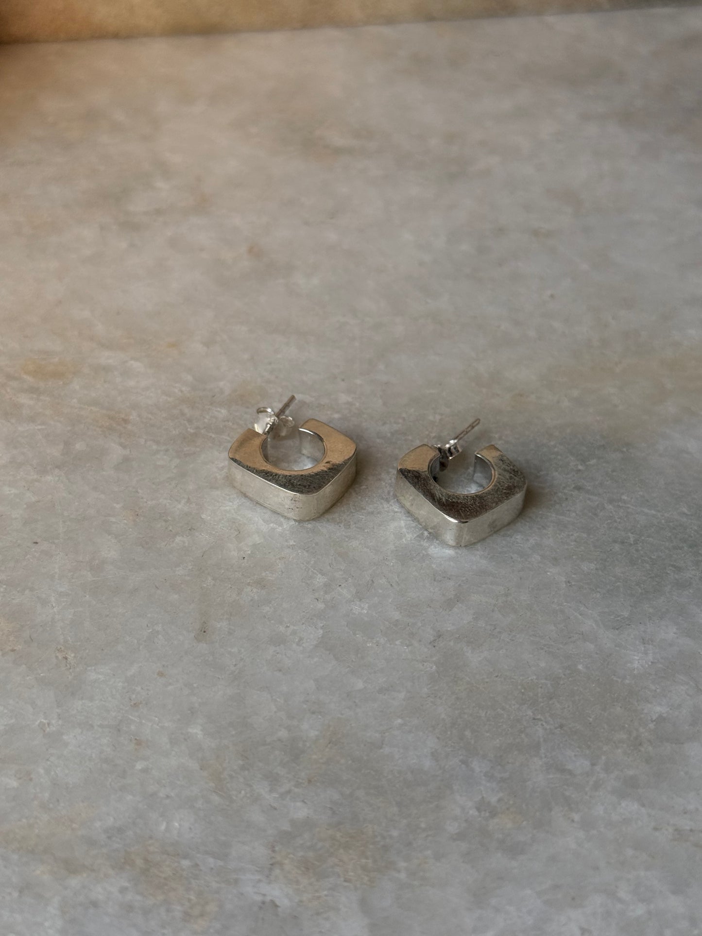 925 Sterling Silver Chunky Italian Square Half Hoops Earrings