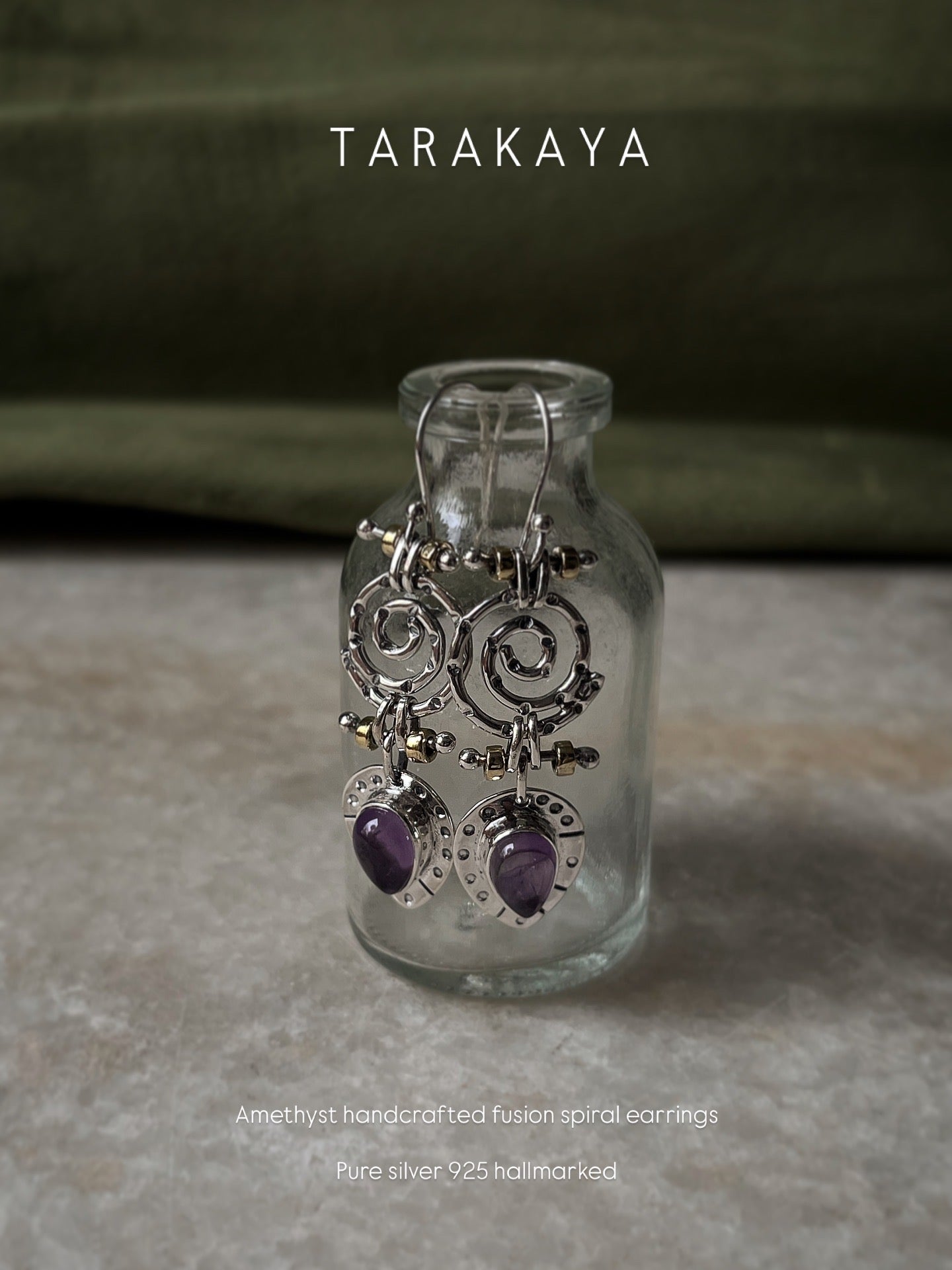 Amethyst Spiral Fusion Handcrafted 925 Sterling Silver Earrings