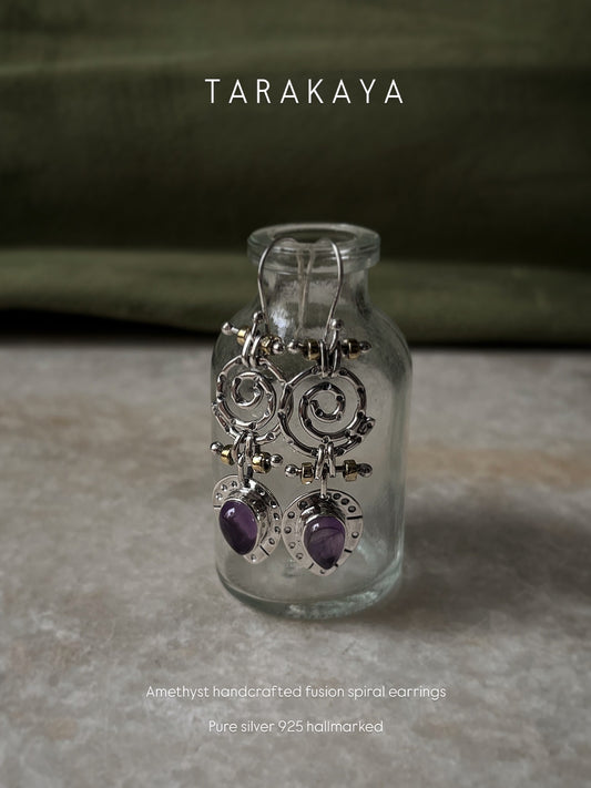 Amethyst Spiral Fusion Handcrafted 925 Sterling Silver Earrings