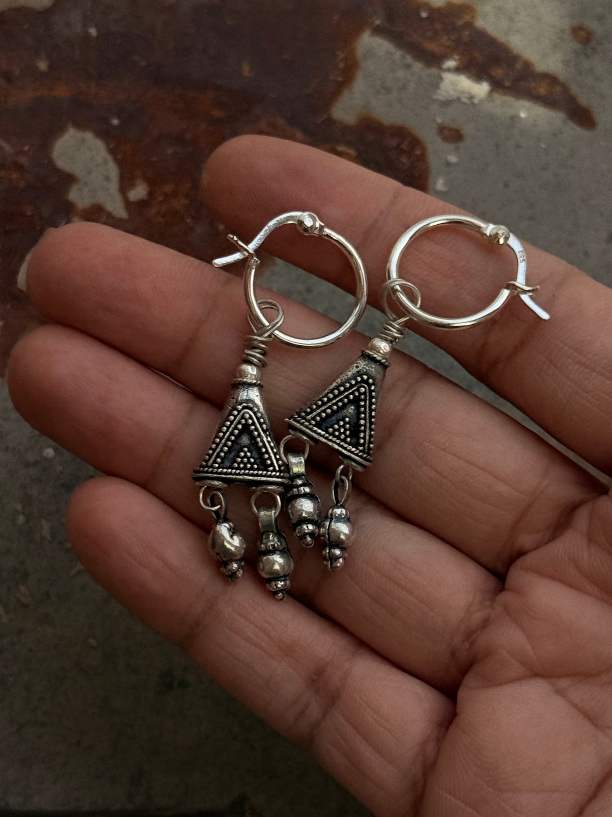 925 Sterling Silver Handcrafted Mandali Rawa Hoops Earrings