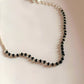 Elegant Silver Anklet with Black Beads and Half Chain Design