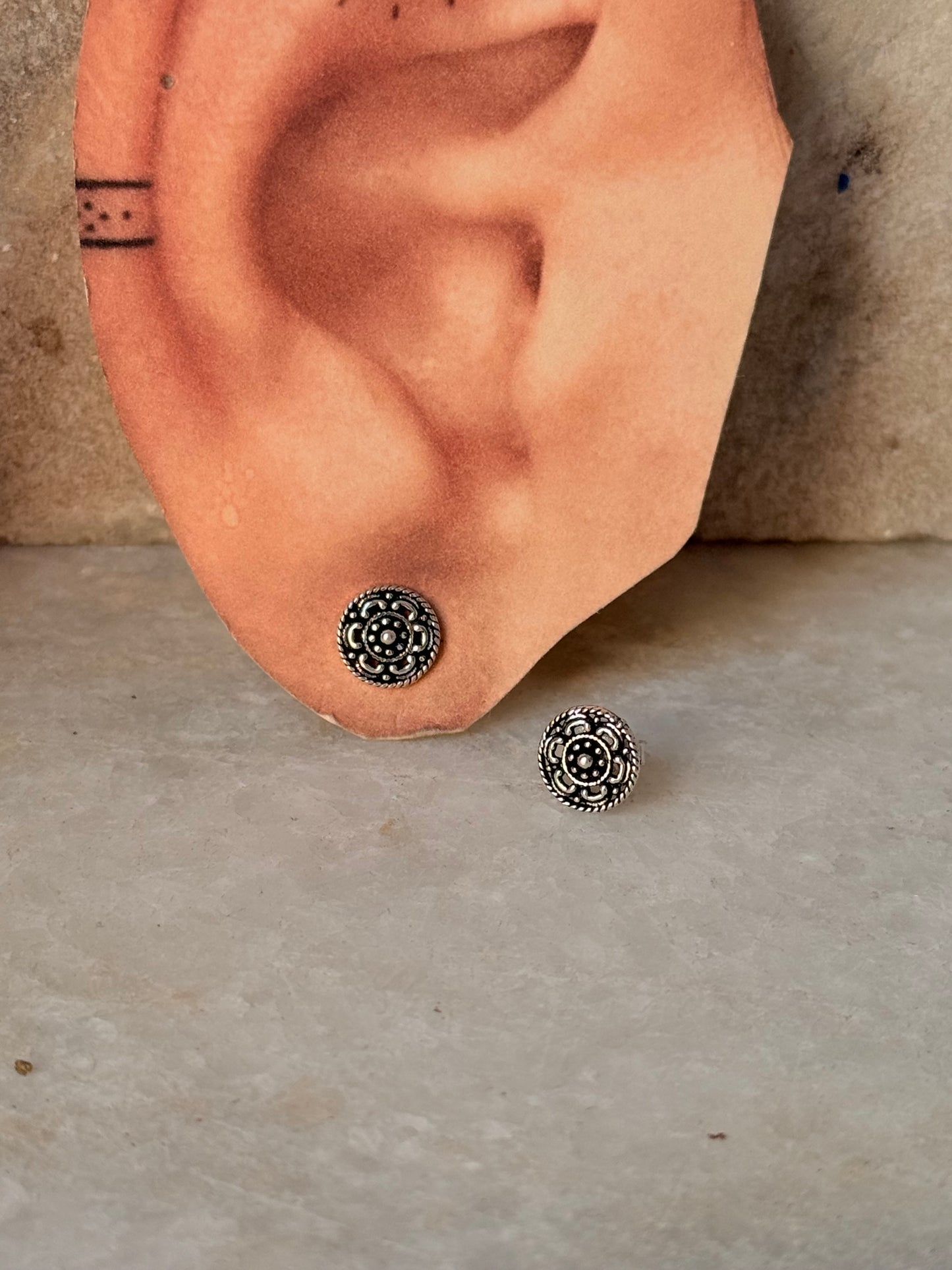 925 Sterling Silver Antique Plain Oxidised Boho Studs Earrings