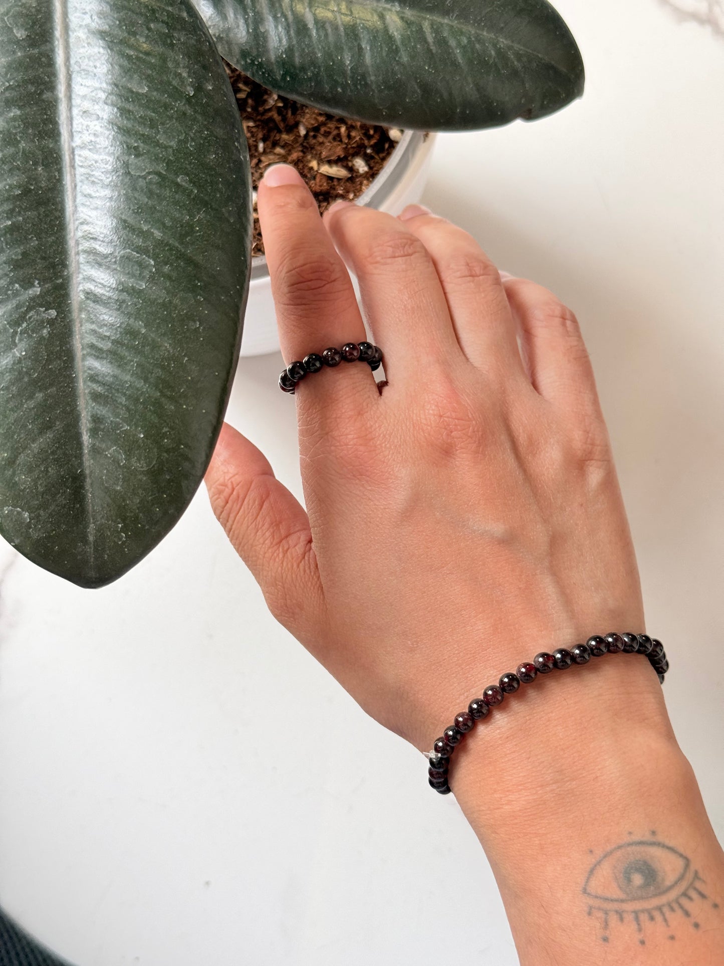 Natural Crystal Garnet 4mm Stretchy Rings & Bracelet