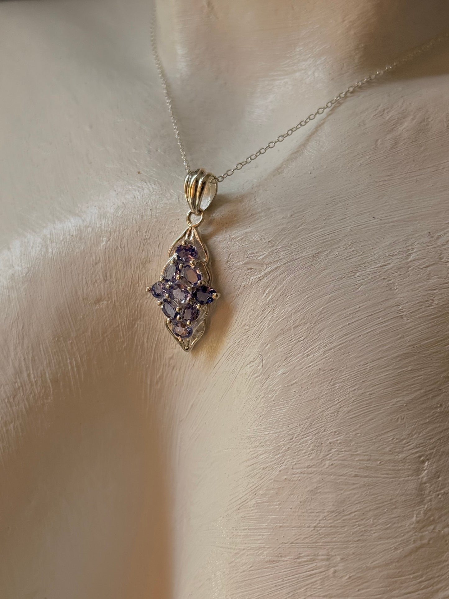 925 Sterling Silver Tanzanite leaf Flower Statement Pendant