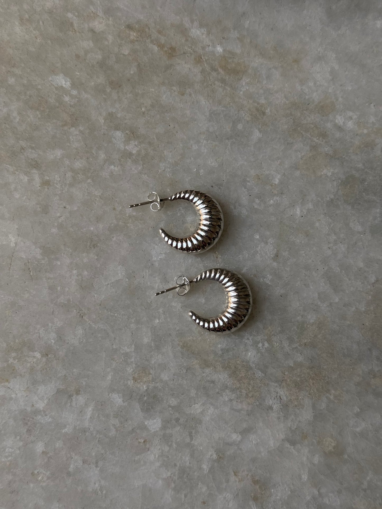 925 Sterling Silver Chunky Italian Textured Half Moon Hoops Earrings