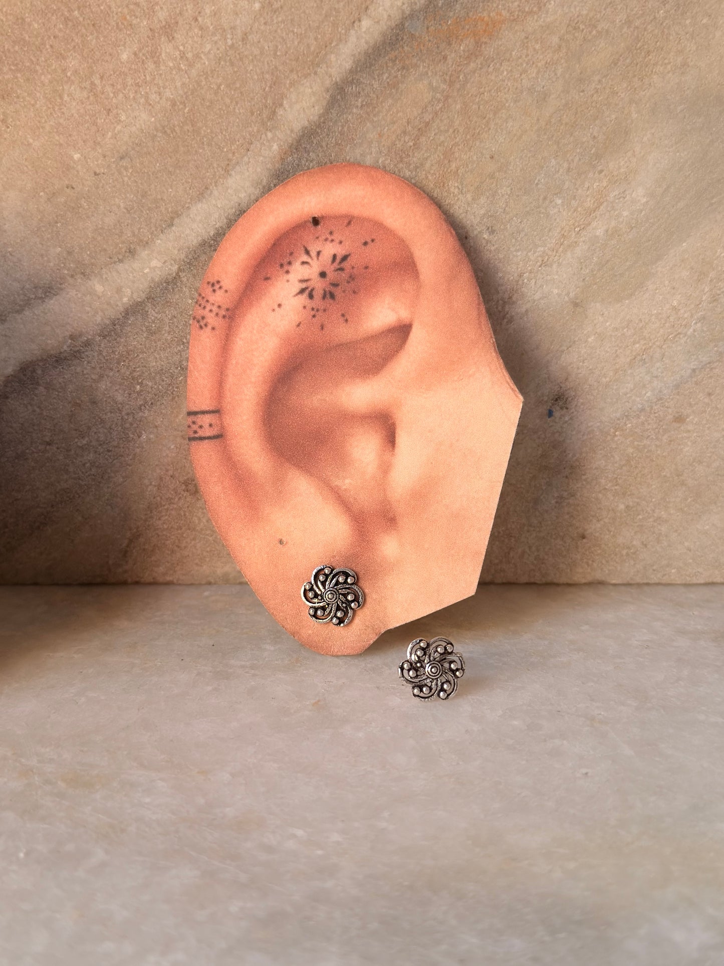 925 Sterling Silver Antique Plain Oxidised Boho Studs Earrings