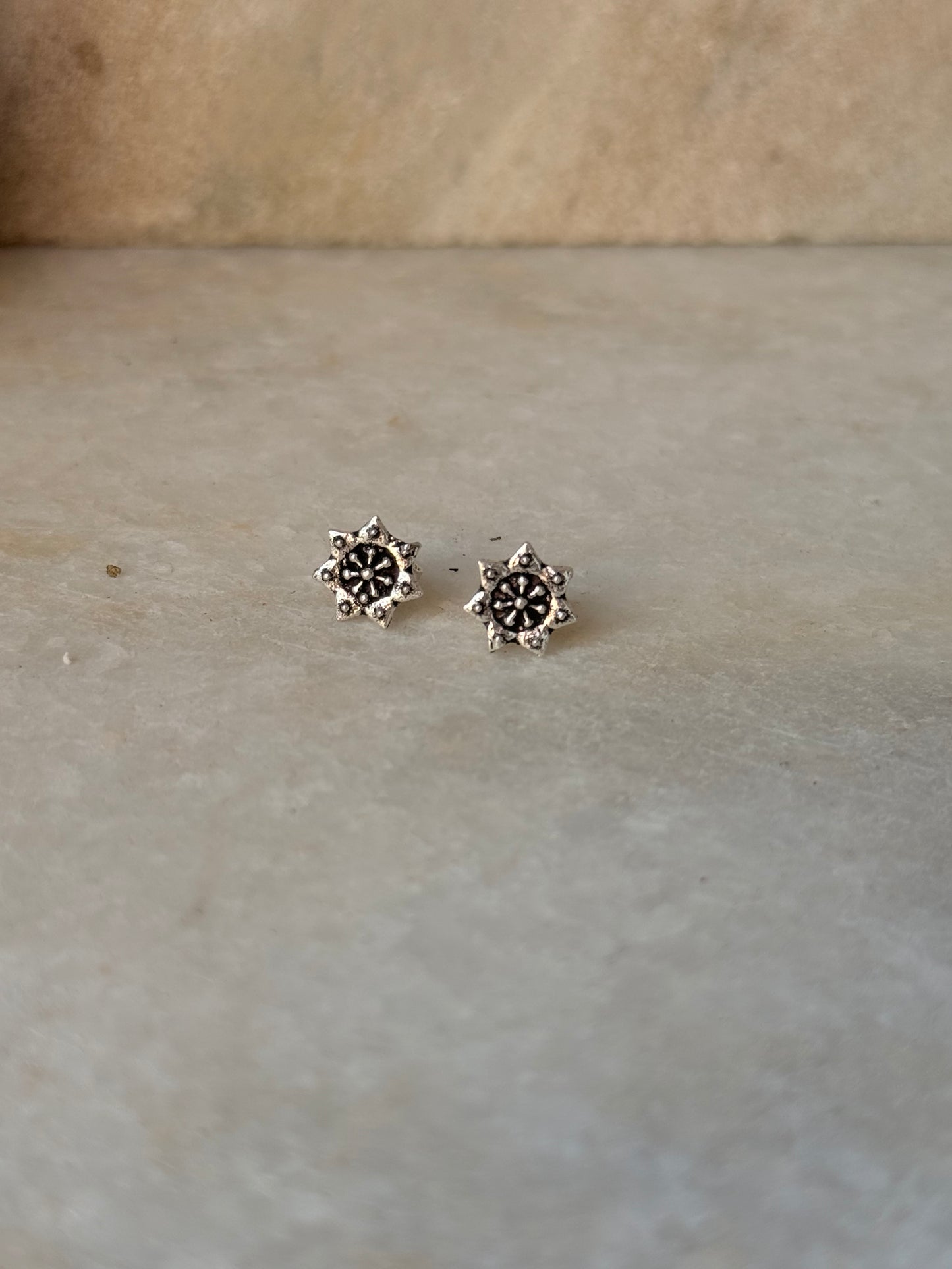 925 Sterling Silver Antique Plain Oxidised Boho Studs Earrings