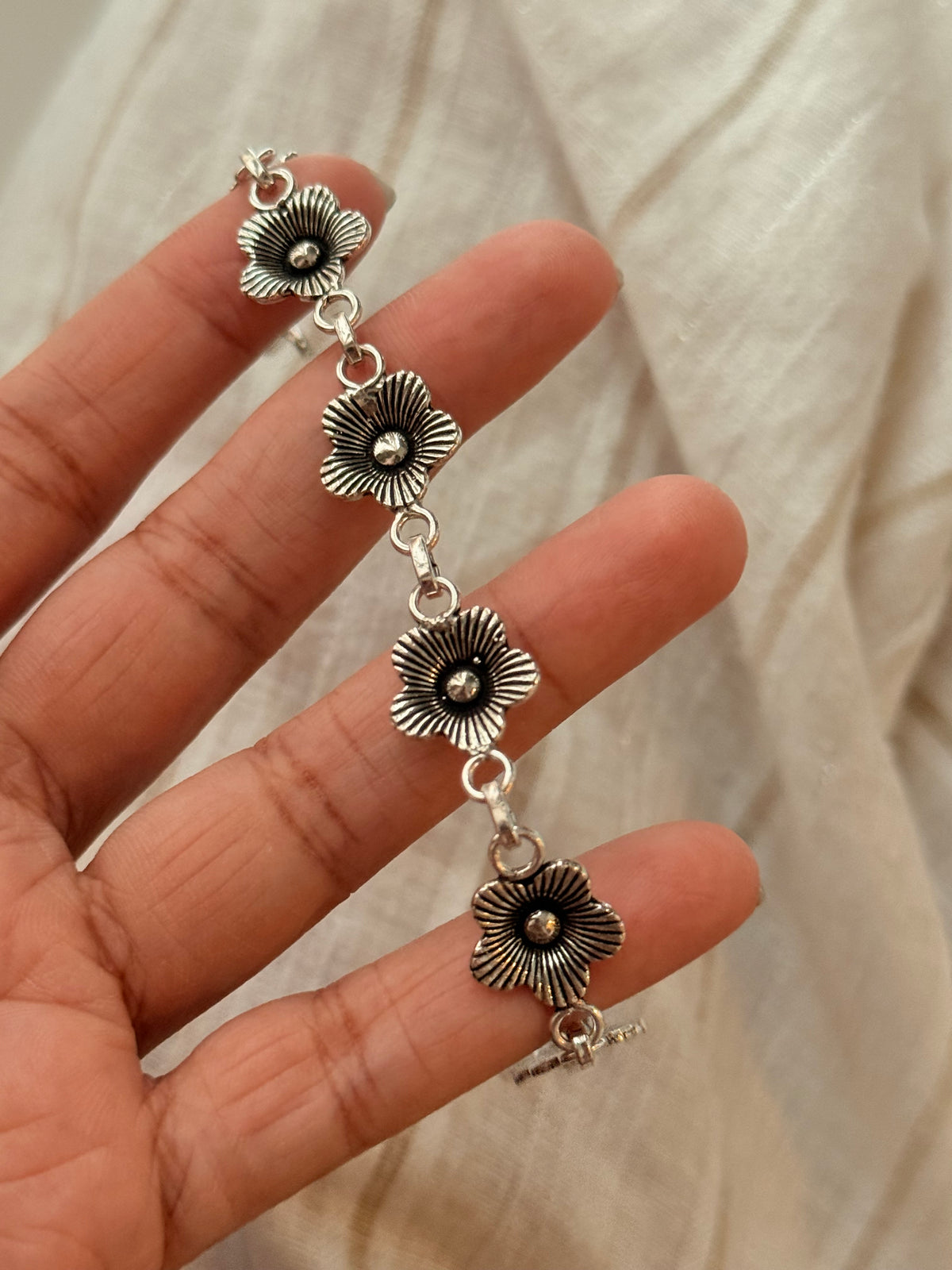 925 Sterling Silver Big Flower Bracelet