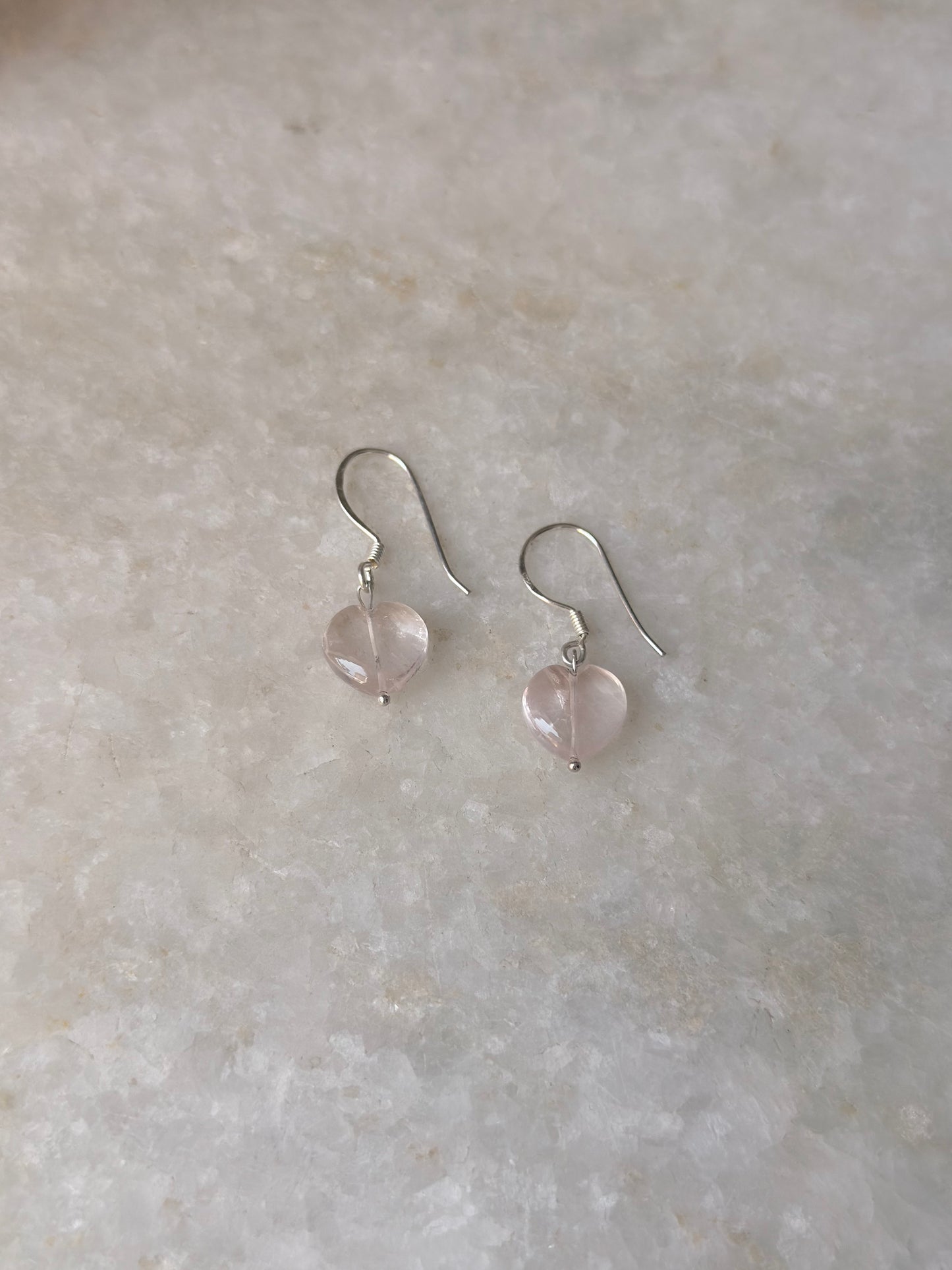 925 Sterling Silver Rose Quartz Heart Crystal Hook Earrings