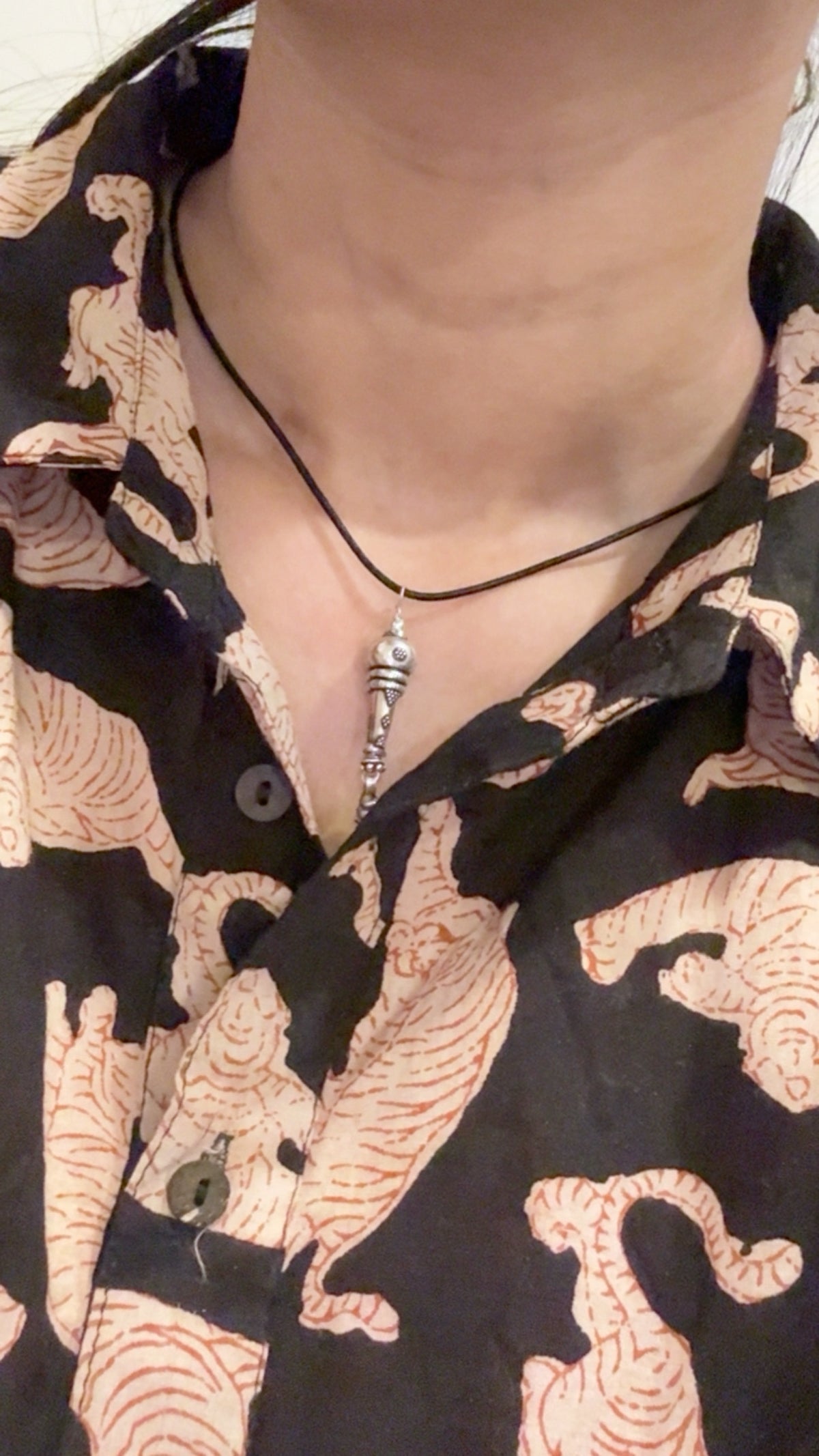 925 Sterling Silver Black Leather Cord Mandali Dolki Necklace