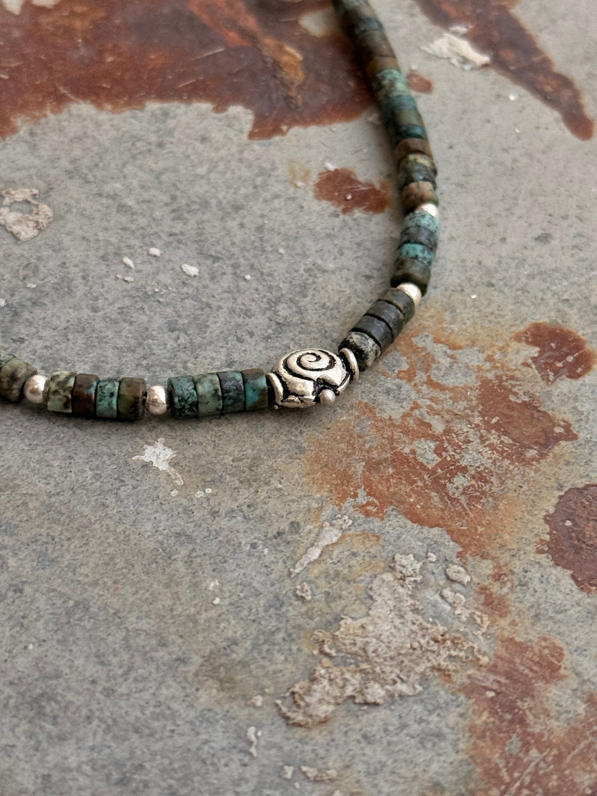 925 Sterling Silver African Turquoise Flat Tube Crystal Spiral Boho Charm With Silver Balls Bracelet