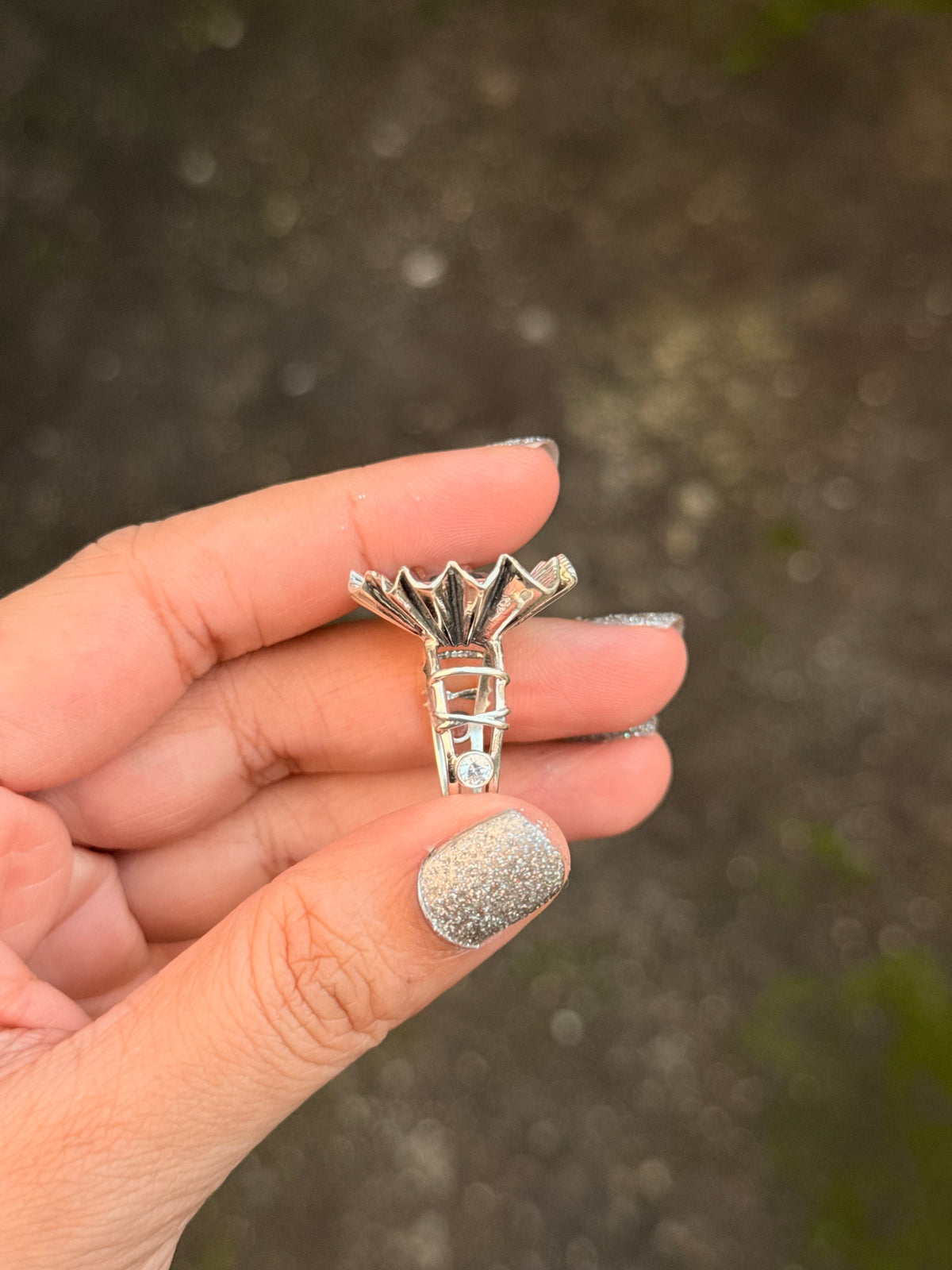 925 Sterling Silver Labradorite & CZ Flower Ring