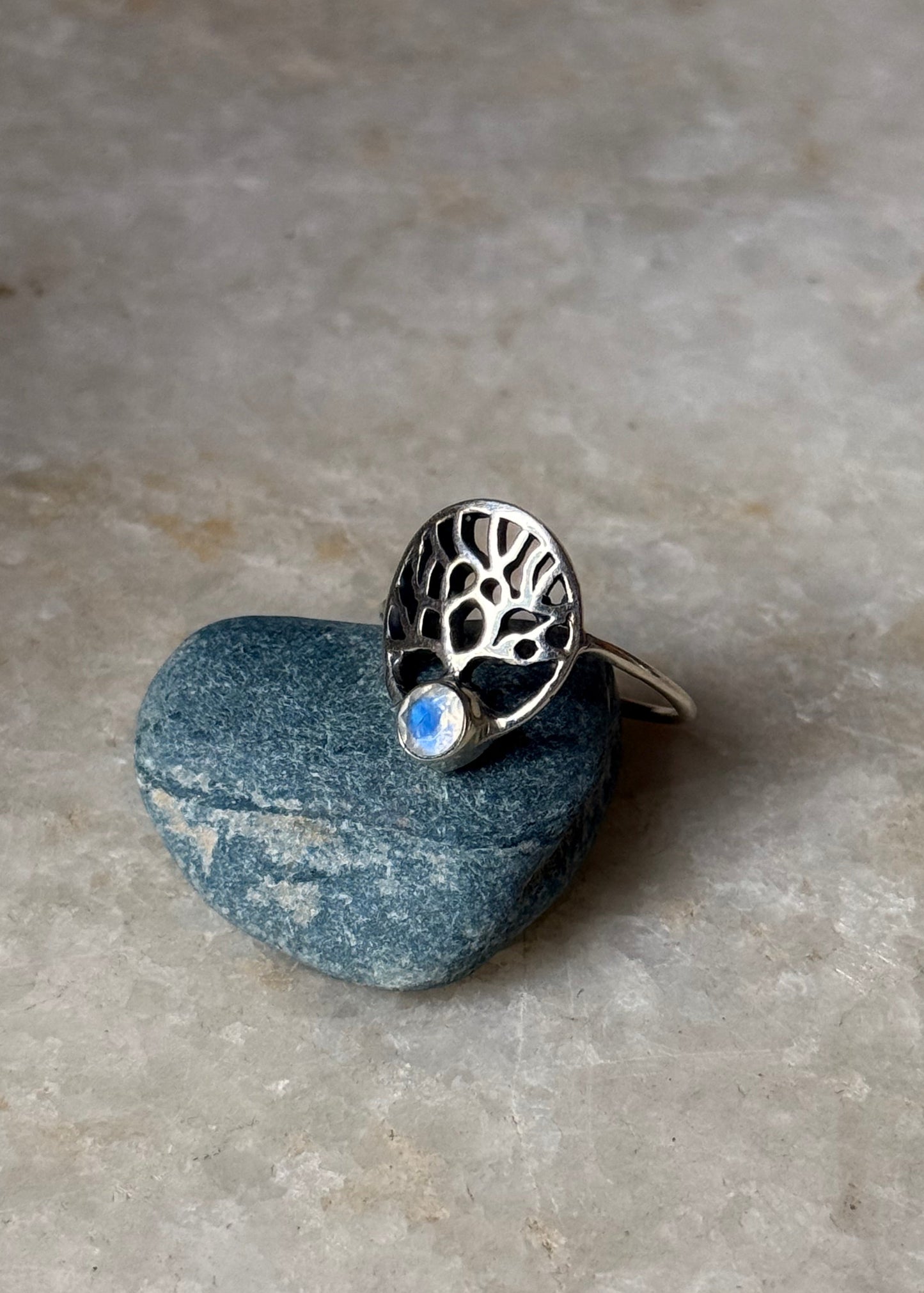 925 Sterling Silver Moonstone Tree of Life Ring