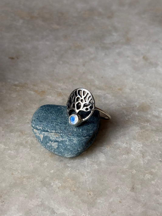 925 Sterling Silver Moonstone Tree of Life Ring