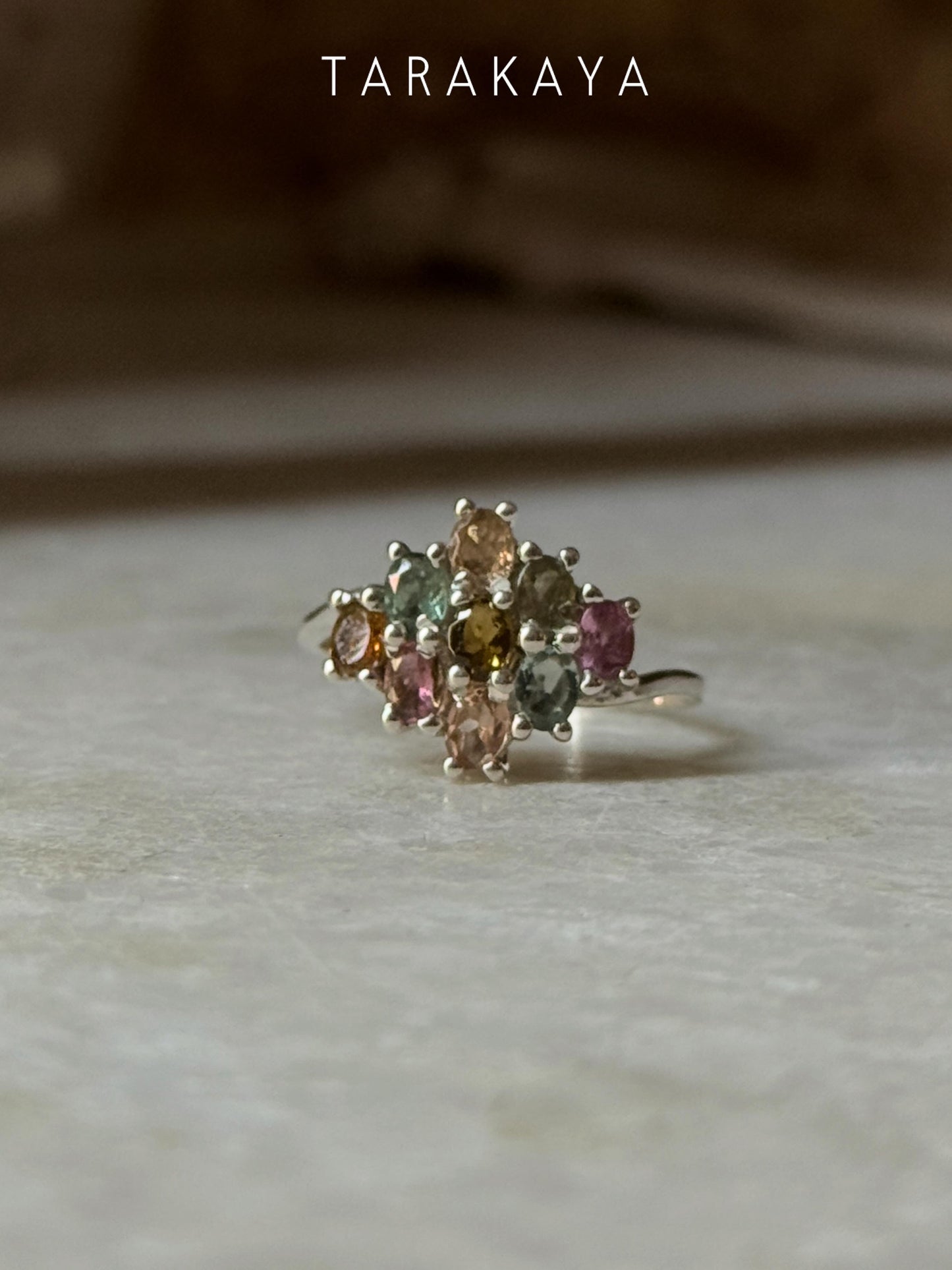 925 Sterling Silver Multi Tourmaline Flower Statement Ring