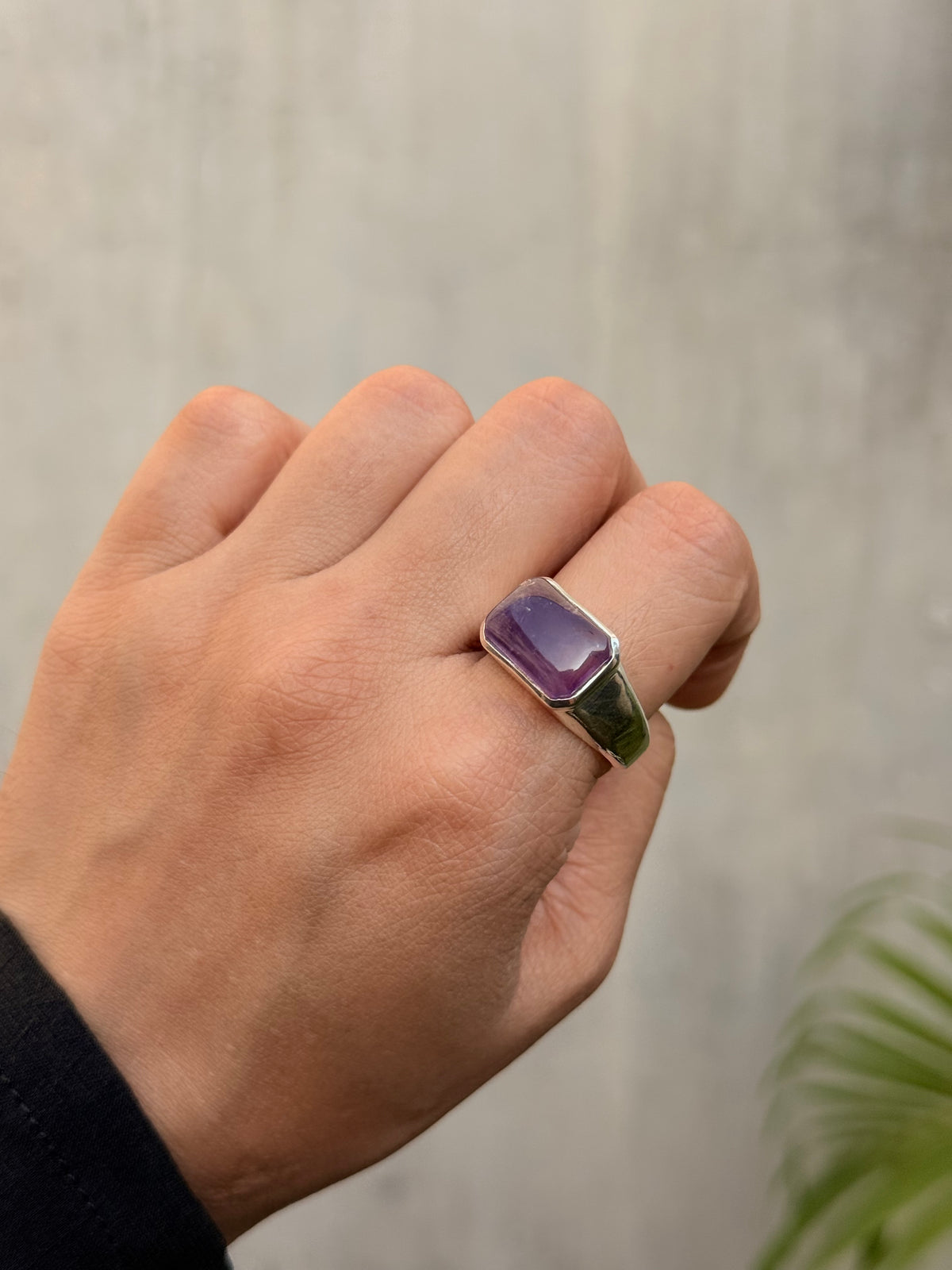 925 Sterling Silver Amethyst Rectangular Signet Unisex Ring