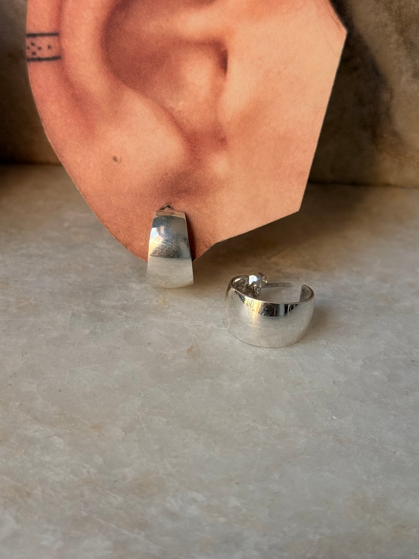 925 Sterling Silver Chunky Italian Big C Half Hoops Earrings