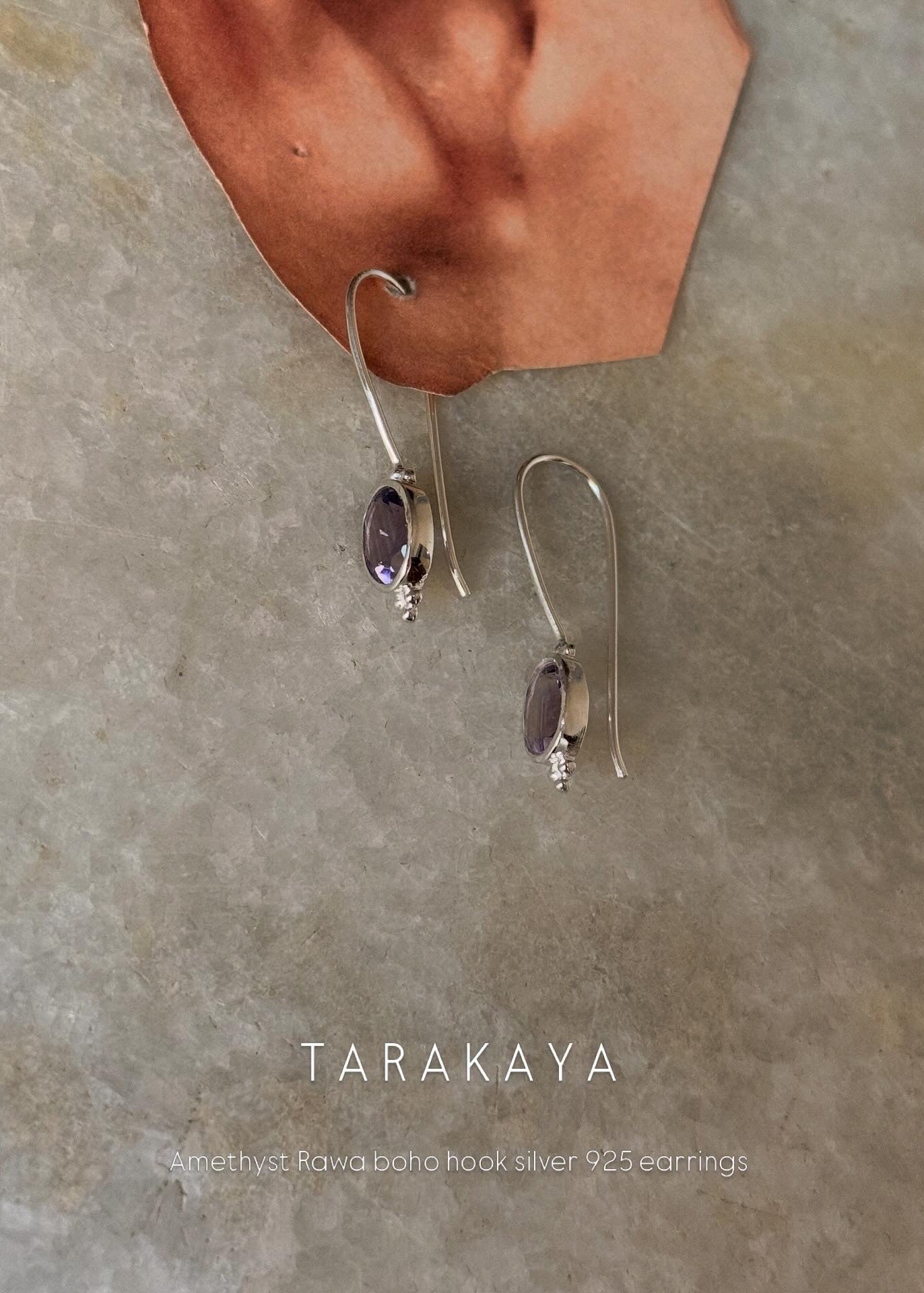 925 Sterling Silver Amethyst Boho Hook Earrings