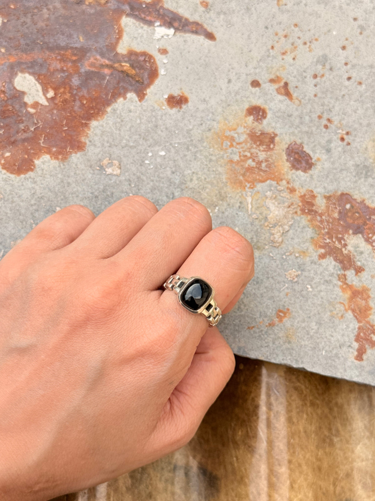 925 Sterling Silver Black Onyx Cuban Link Band Unisex  Ring