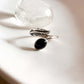 Exquisite black onyx feather adjustable ring in sterling silver.