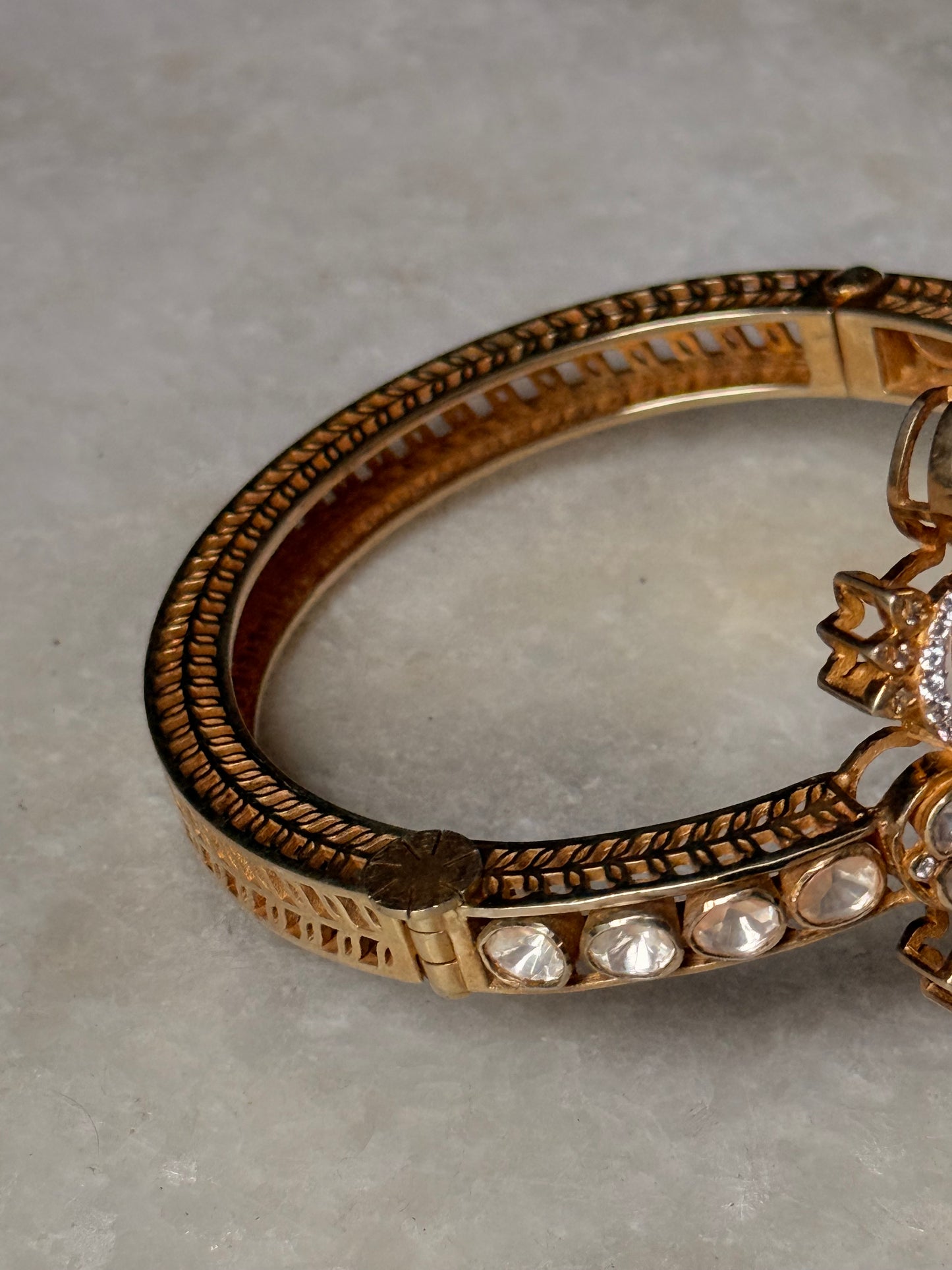 Artisan Crafted 925 Sterling Silver Gold Plated Antique Polki Cuff Bracelet