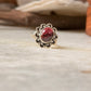 925 Sterling Silver Garnet Oval Flower Boho Ring