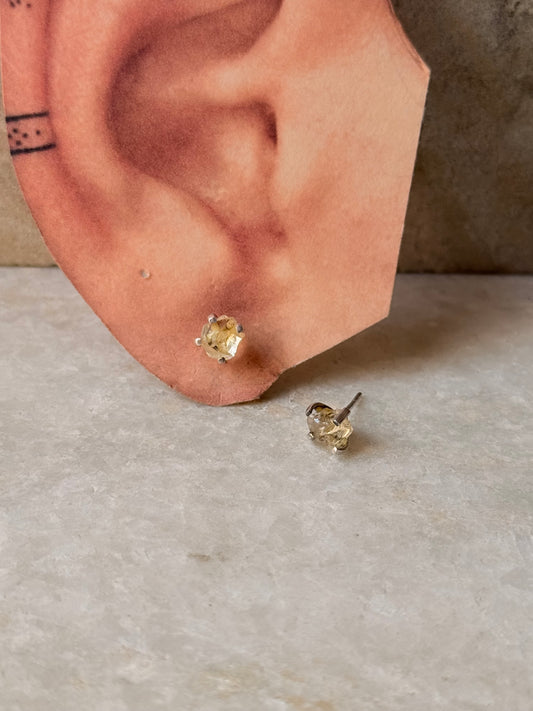 925 Sterling Silver Citrine Raw Uncut Prong Setting Studs Earrings