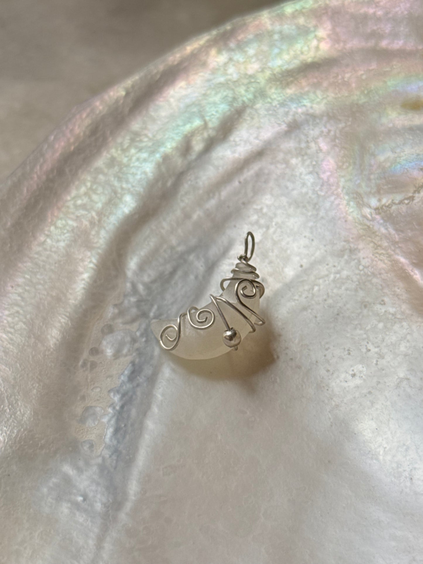 925 Sterling Silver Moonstone Moon Wire Wrapped Handcrafted Pendant