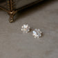 925 Sterling Silver Mother of Pearl Flower Craved - White Topaz Tiny Studs- 2 in 1