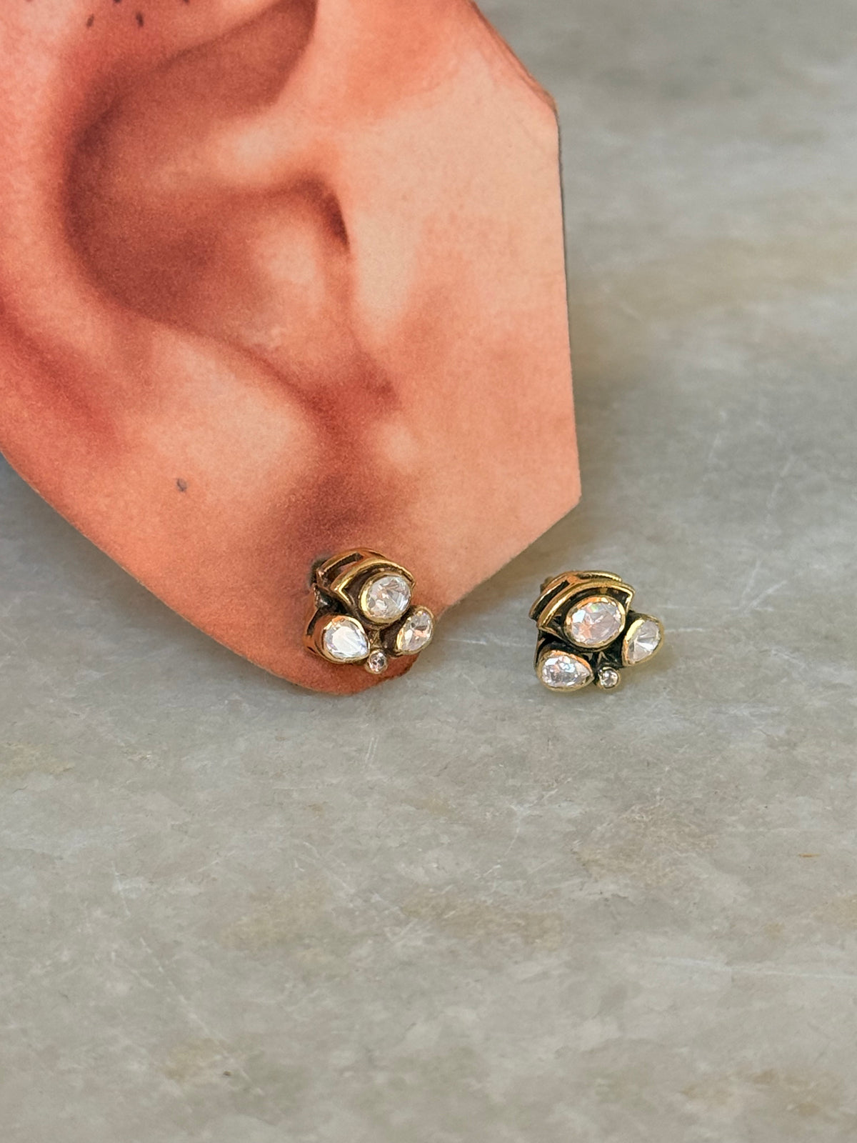 925 Sterling Silver Gold Plated Moissanite Polki Studs Earrings