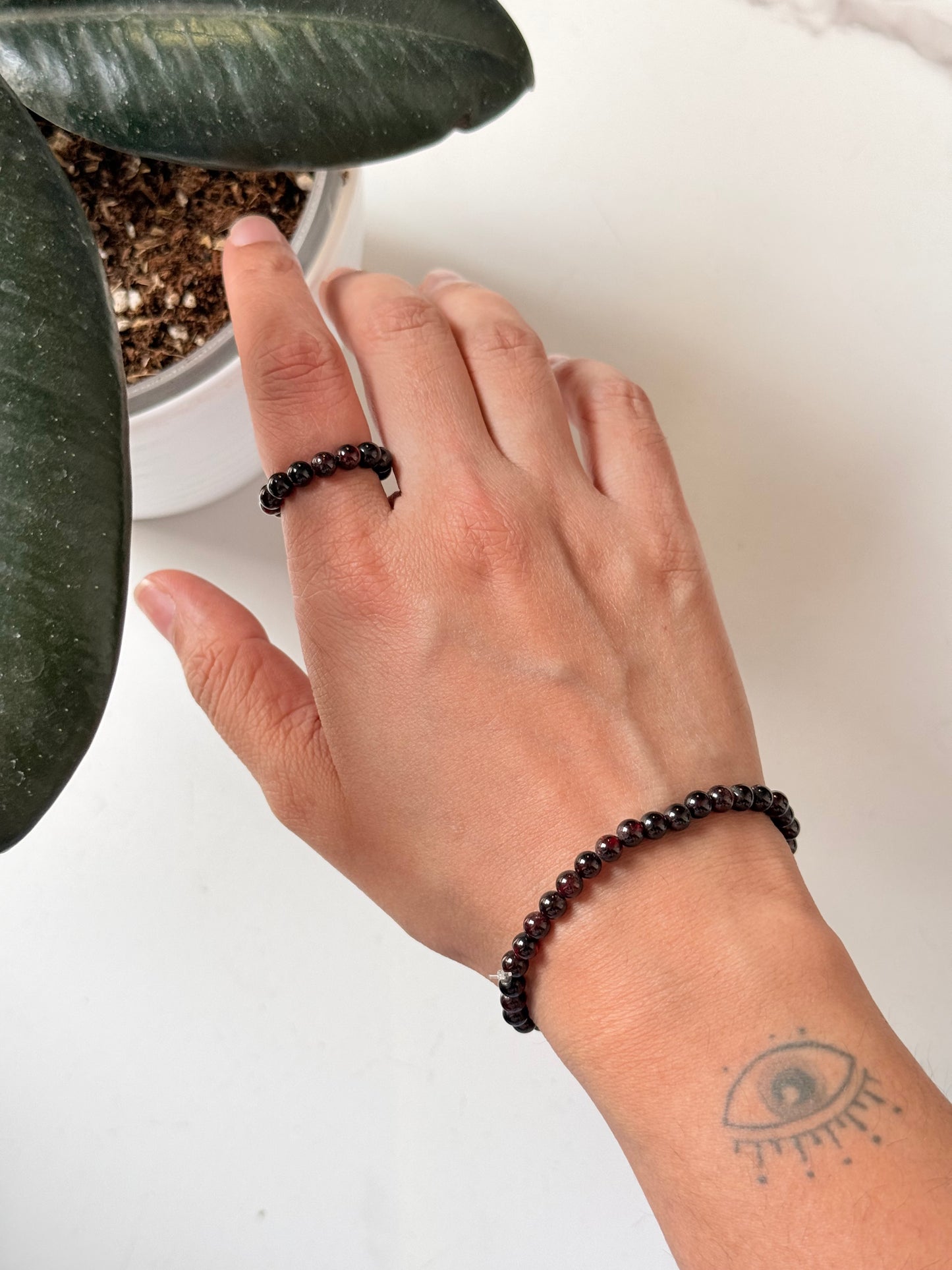 Natural Crystal Garnet 4mm Stretchy Rings & Bracelet