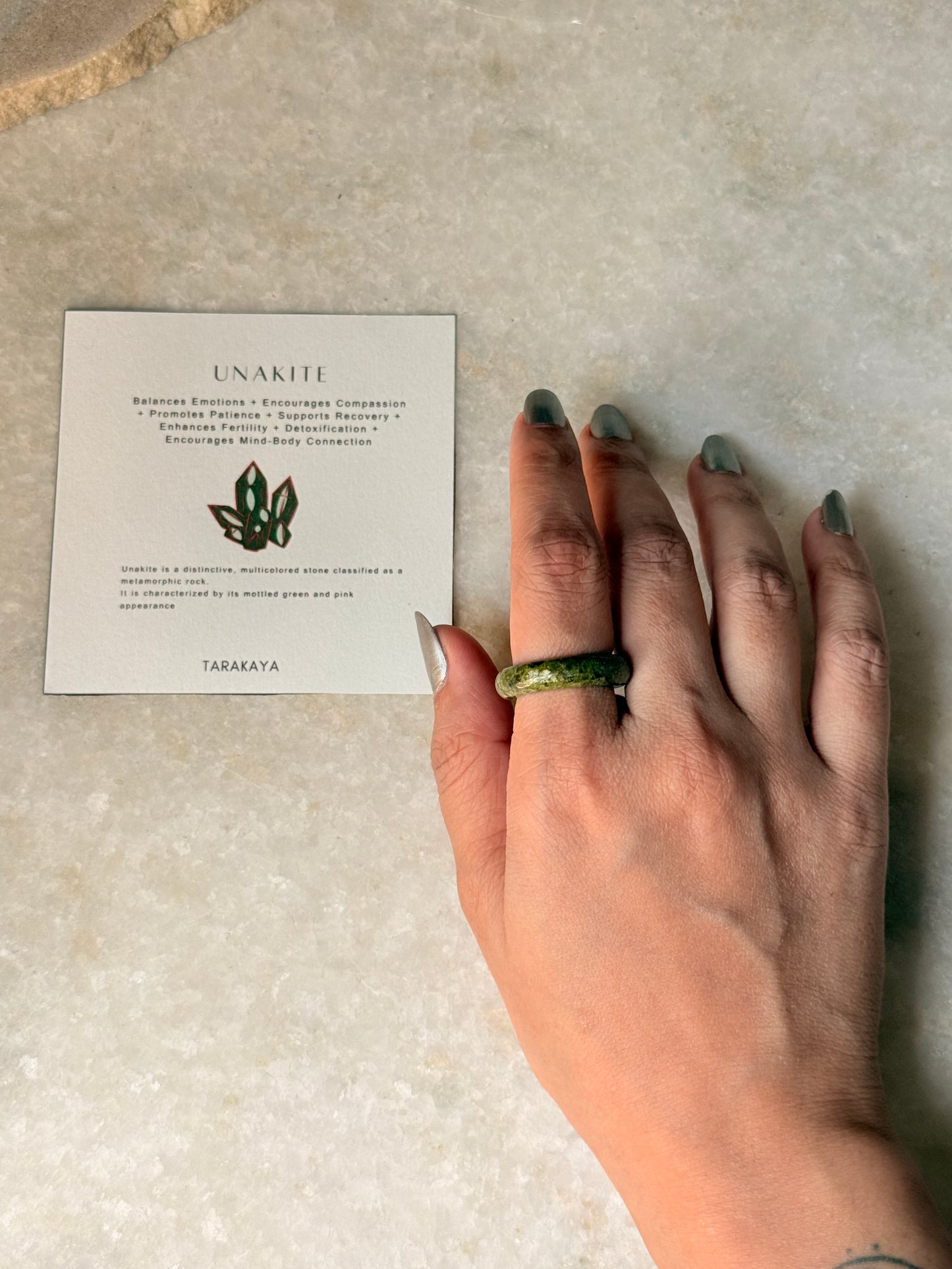 Natural Crystal Unakite Band Ring