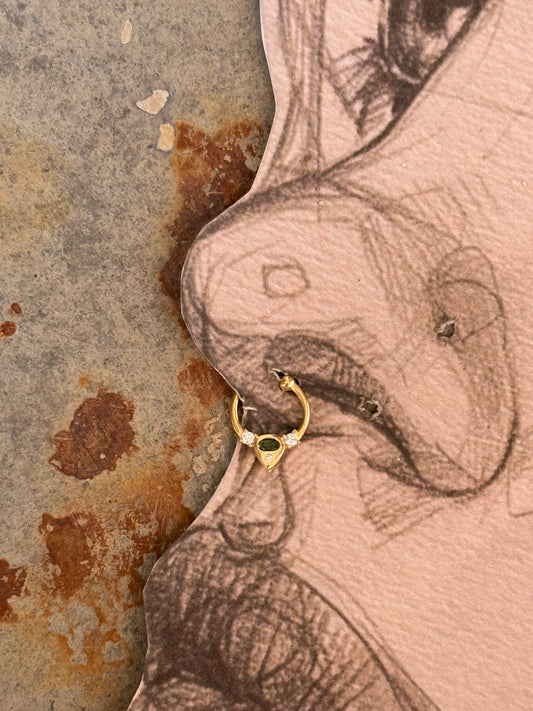 925 Sterling Silver Gold Vermeil Green Cz Septum Clip ons