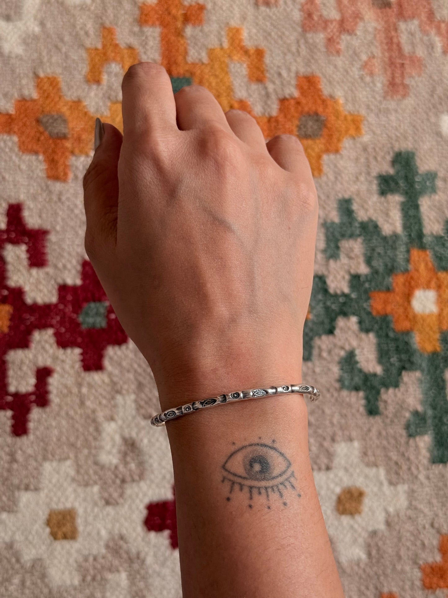 925 Sterling Silver Antique Hill Tribe Handcrafted Matsya Adjustable Kada