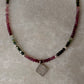 925 Sterling Silver Multi Tourmaline Box Tribal Charm & Silver Balls Necklace