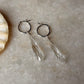 925 Sterling Silver Clear Quartz Drop Carved Charm Italian Hoops Handcrafted