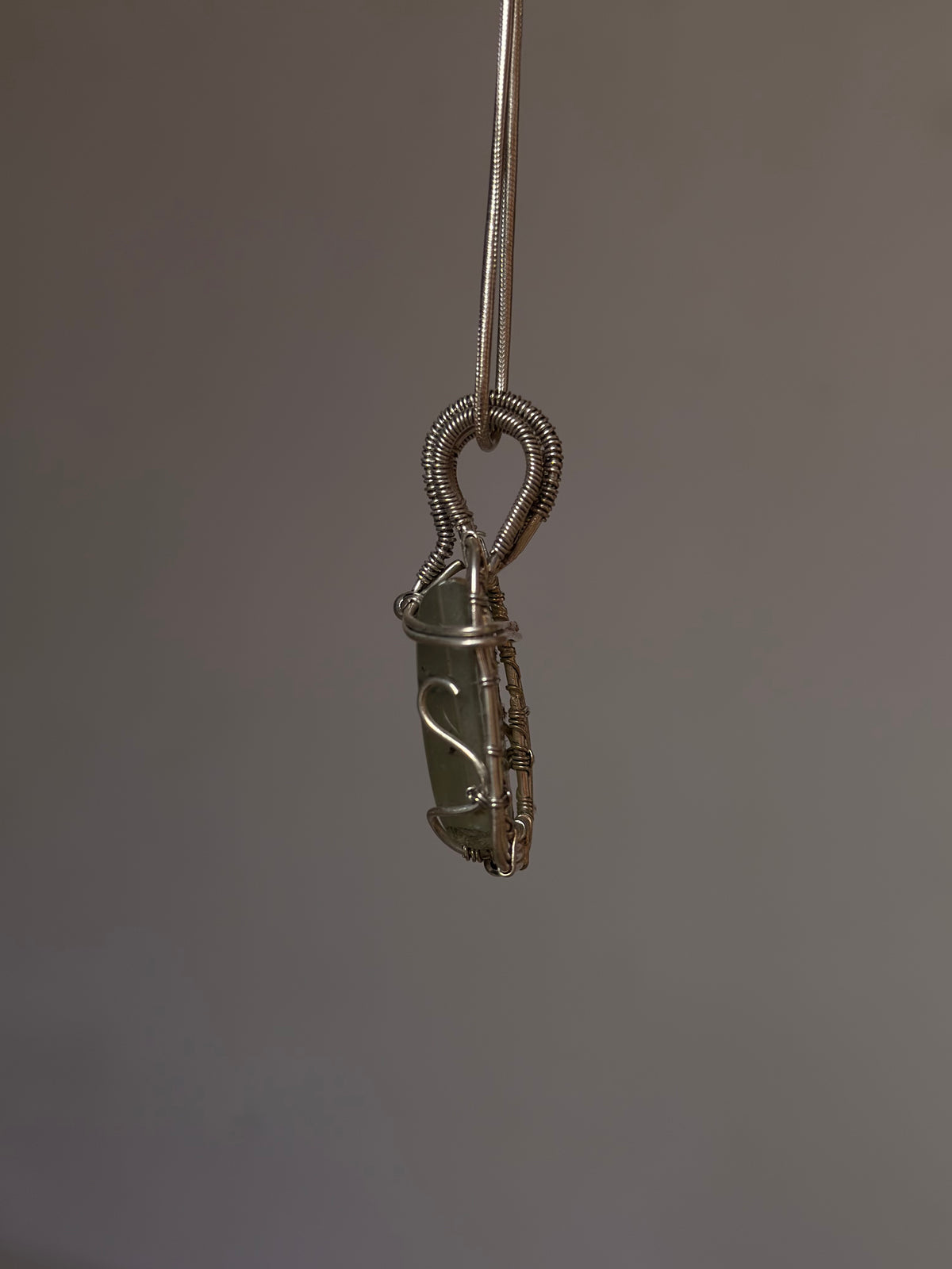 925 Sterling Silver Pherenite  Rectangle Wire Wrapped Handcrafted One of a Kind Pendant